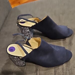 Nine West Navy Mules with Glitter Heel